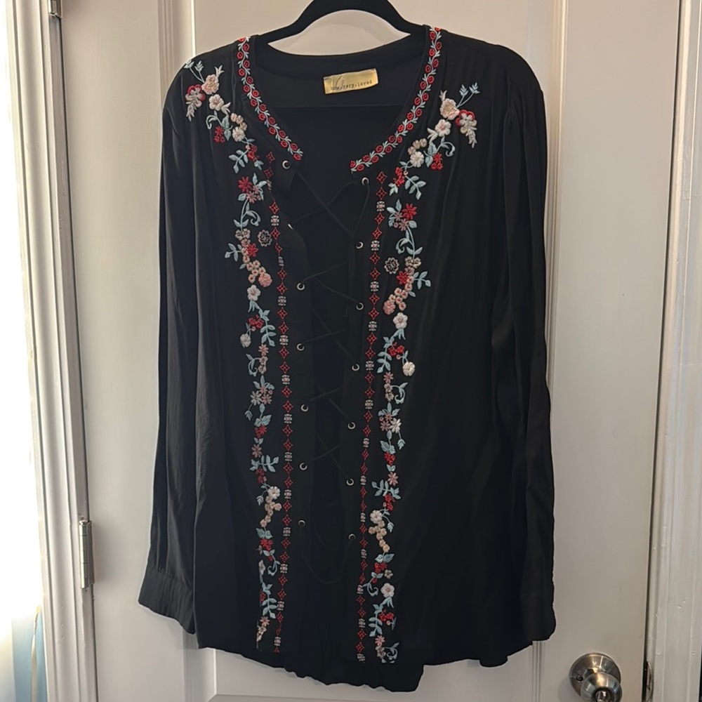 Black Embellished Long Sleeve Blouse